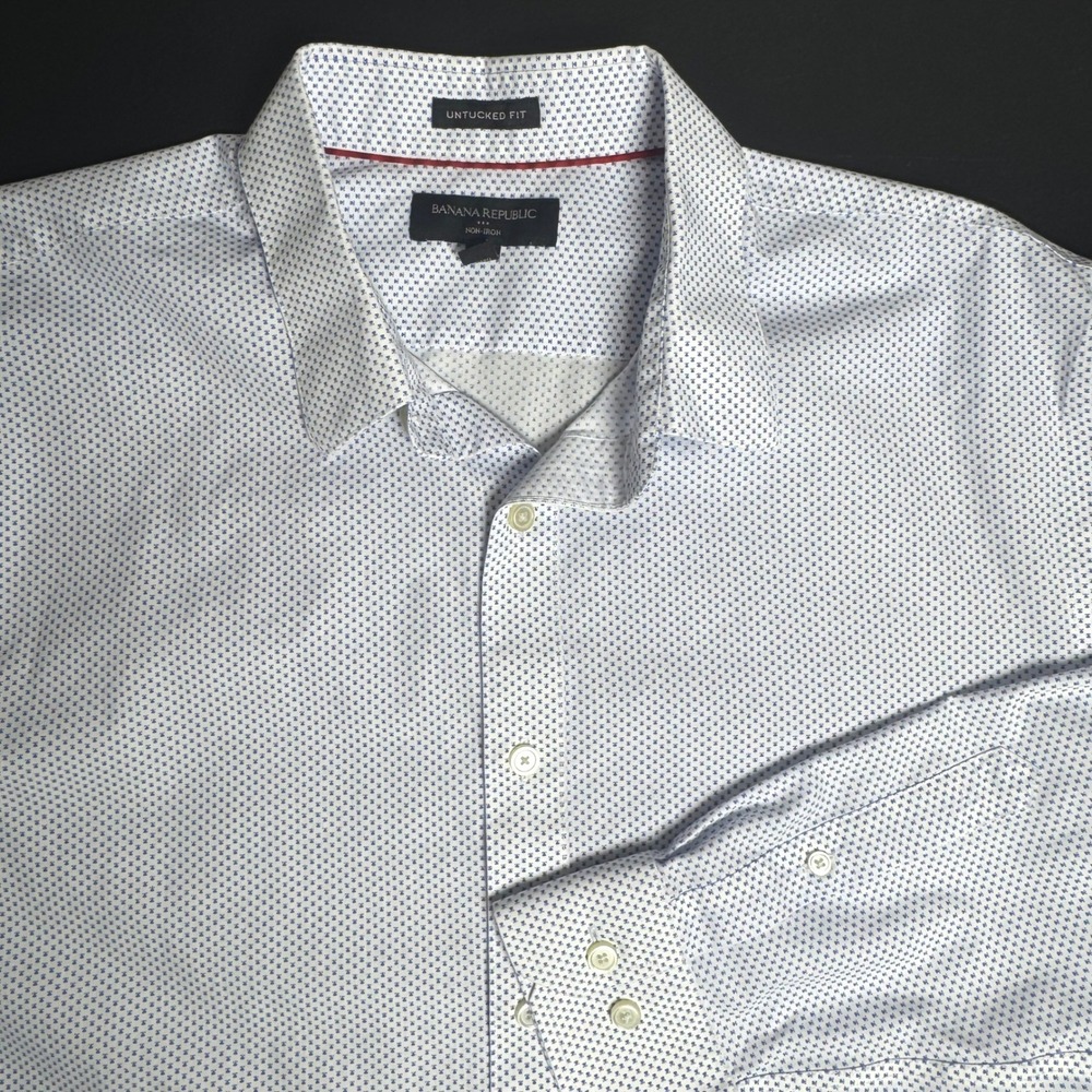 Banana Republic Mens XL Untucked Fit Non-Iron Shirt Blue Micro-Print 529993-03